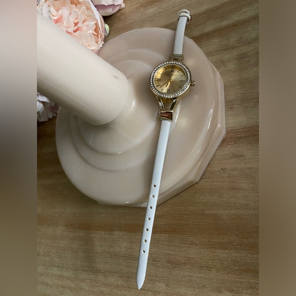 Laura Ashley Watch Analogue Womens Minimal White Thin Strap Crystal Bezel Roman - Picture 3 of 13